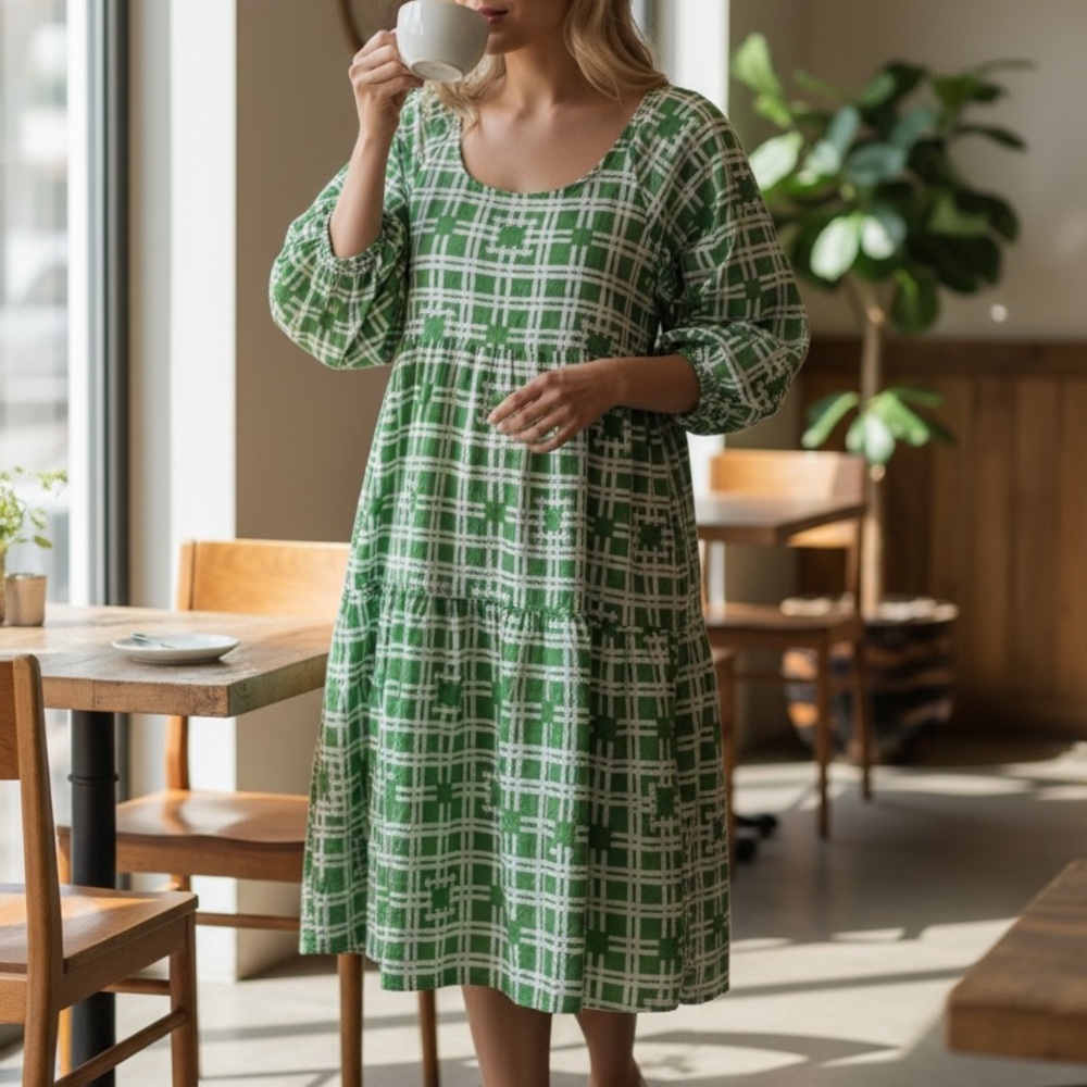 Green Long Sleeve Dress‎
